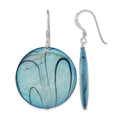 Sterling Silver Polished Blue Mother of Pearl Circle Dangle Earrings