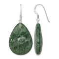 Sterling Silver Polished Cracked Aventurine Green Teardrop Dangle Earrings