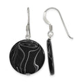 Sterling Silver Polished Black Agate Disc Dangle Earrings
