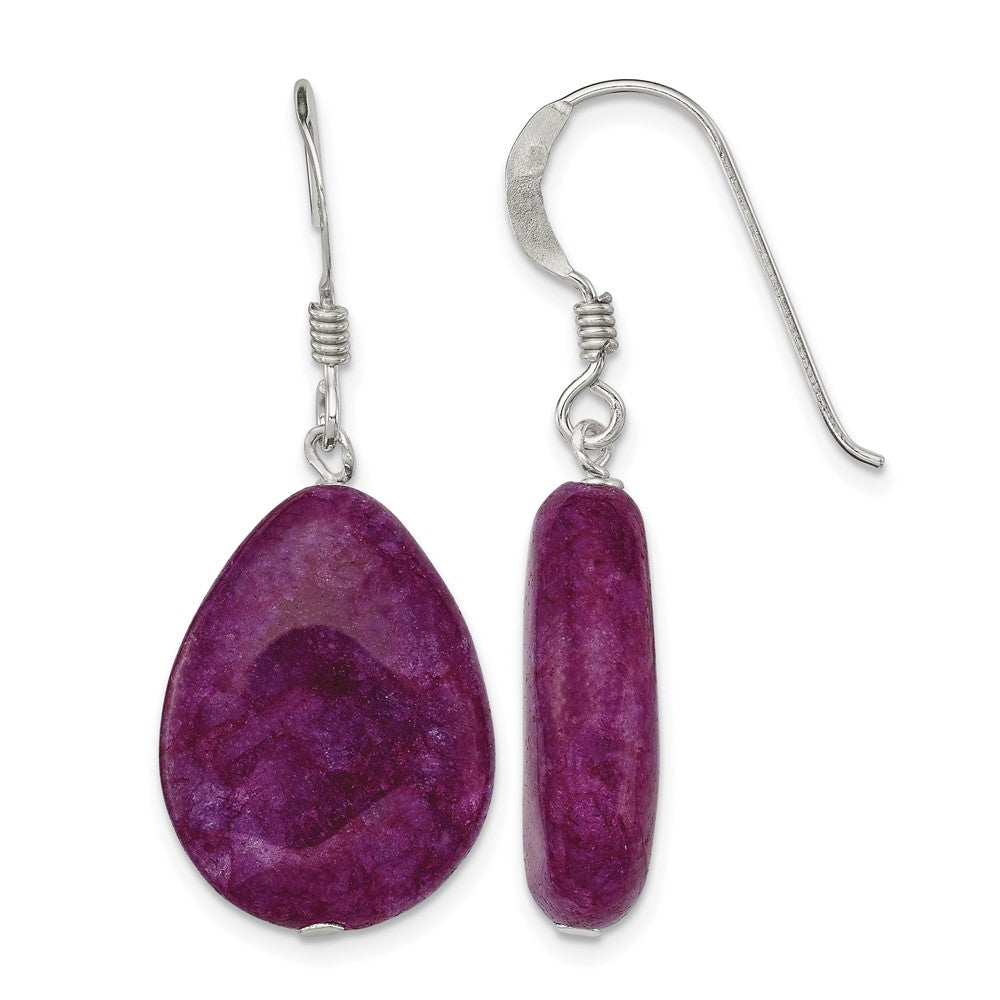 Sterling Silver Polished Pink Cracked Aventurine Teardrop Dangle Earrings