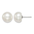 Sterling Silver Rh-plated 11-12mm White FWC Button Pearl Earrings