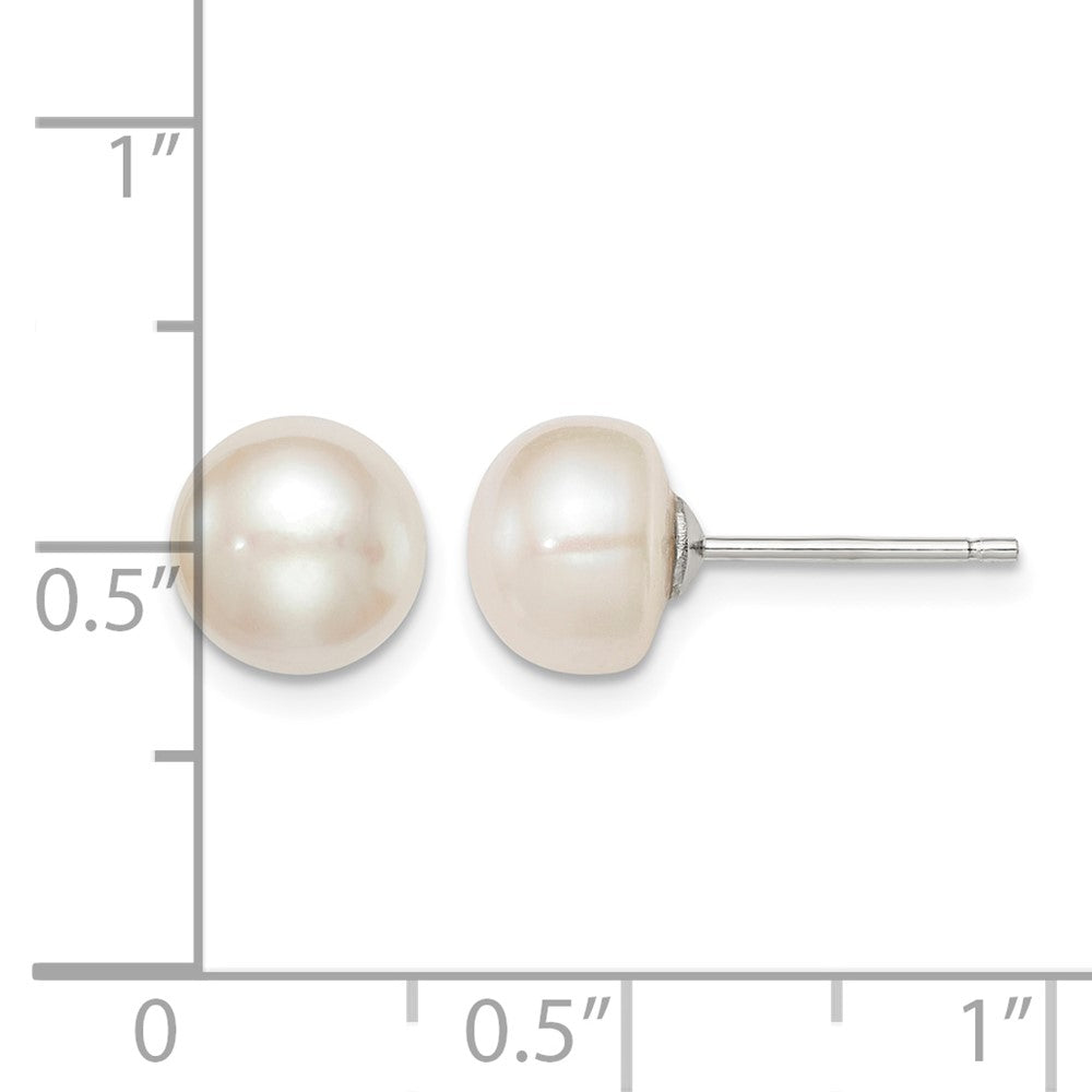 Sterling Silver Rh-plated 8-9mm White FW Cultured Button Pearl Stud Earring