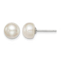 Sterling Silver Rh-plated 8-9mm White FW Cultured Button Pearl Stud Earring