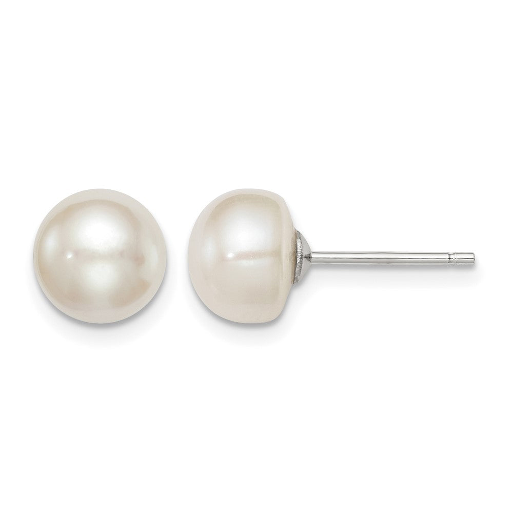 Sterling Silver Rh-plated 8-9mm White FW Cultured Button Pearl Stud Earring