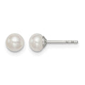 Sterling Silver Rh-plated 4-5mm White FW Cultured Button Pearl Stud Earring