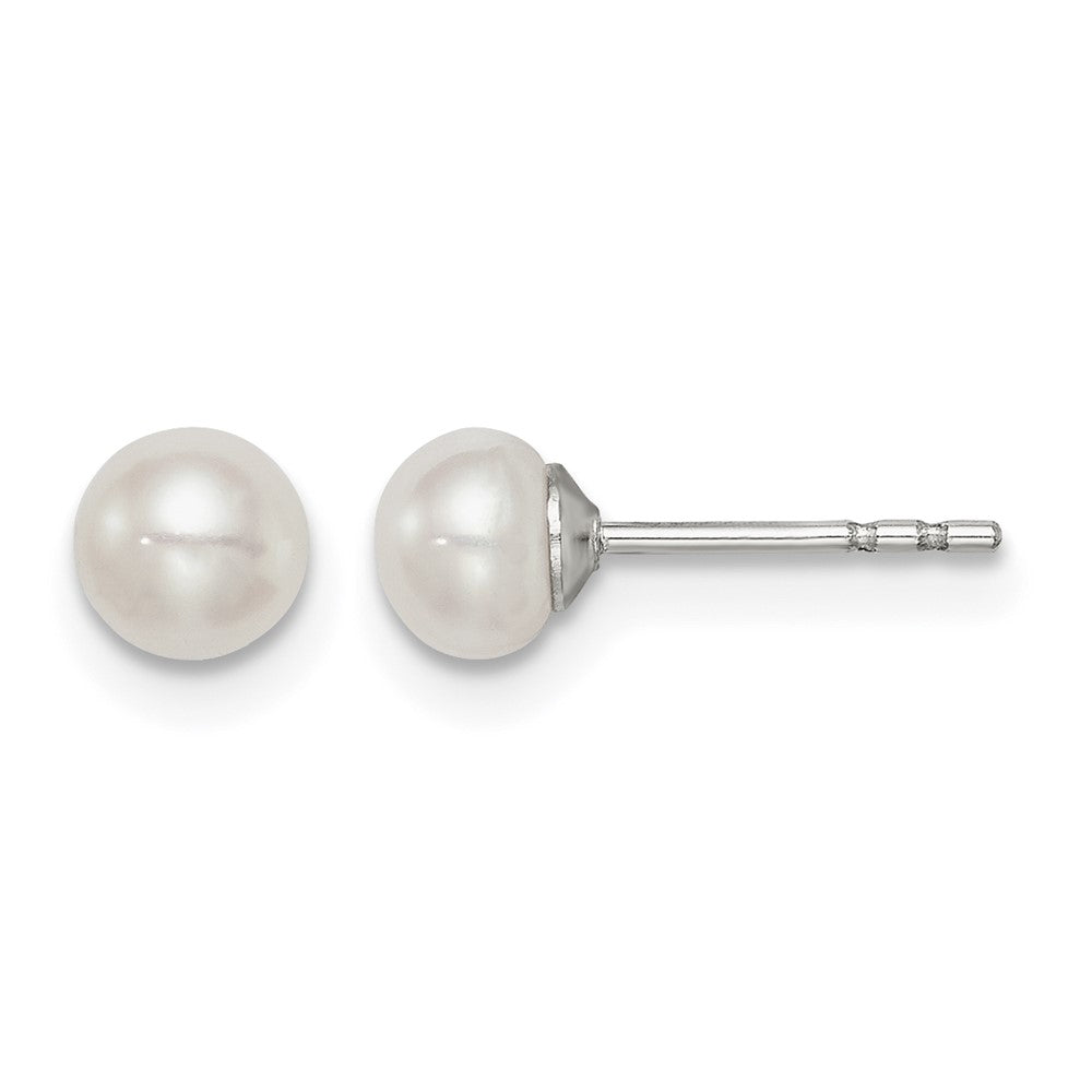 Sterling Silver Rh-plated 4-5mm White FW Cultured Button Pearl Stud Earring