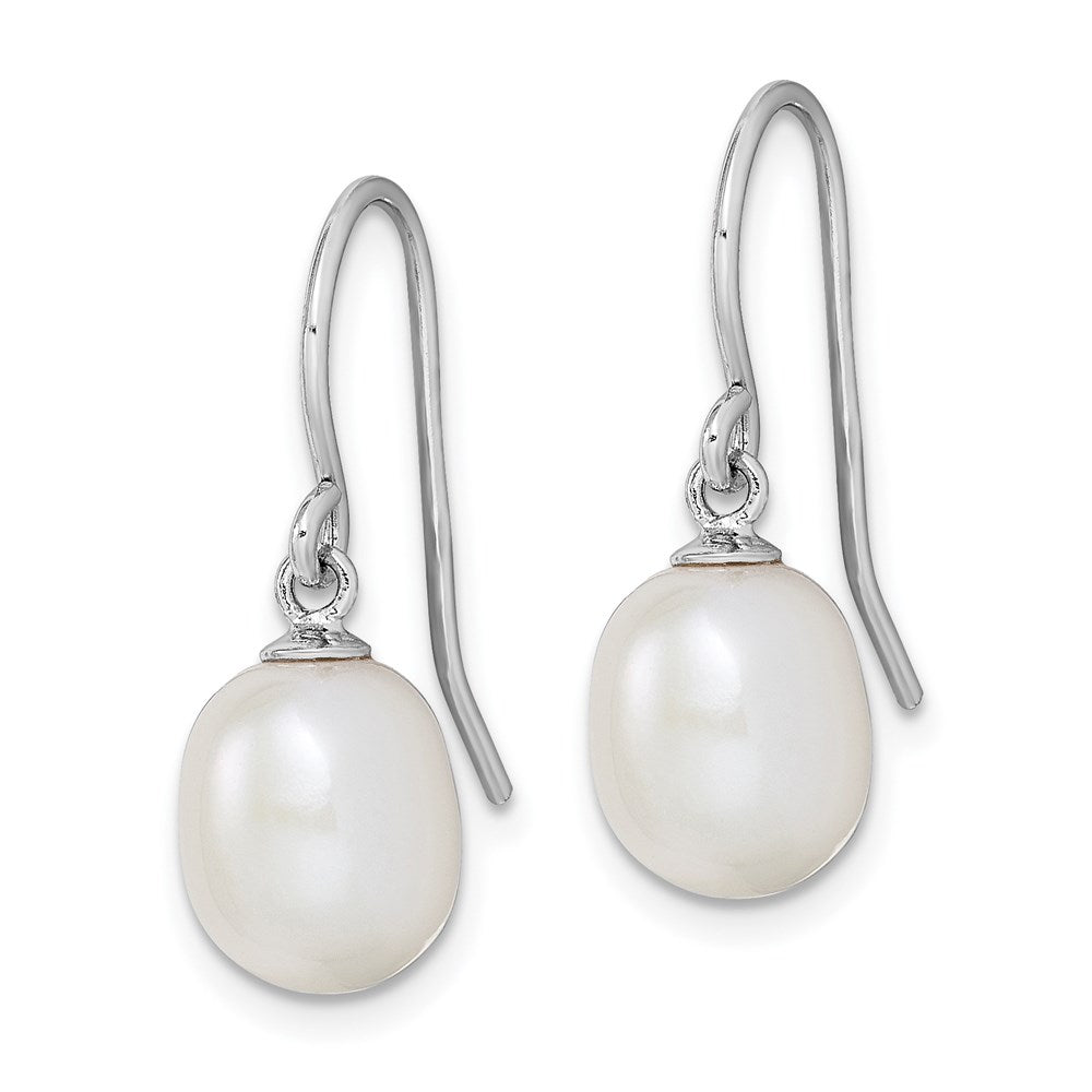 Sterling Silver Rhodium-plated Polished 8-9mm FWC Pearl Dangle Earrings