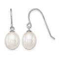 Sterling Silver Rhodium-plated Polished 8-9mm FWC Pearl Dangle Earrings