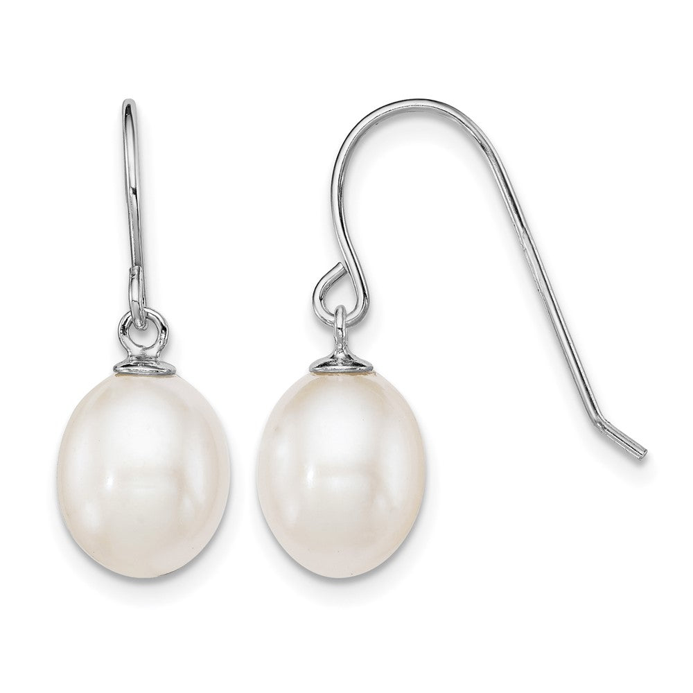 Sterling Silver Rhodium-plated Polished 8-9mm FWC Pearl Dangle Earrings