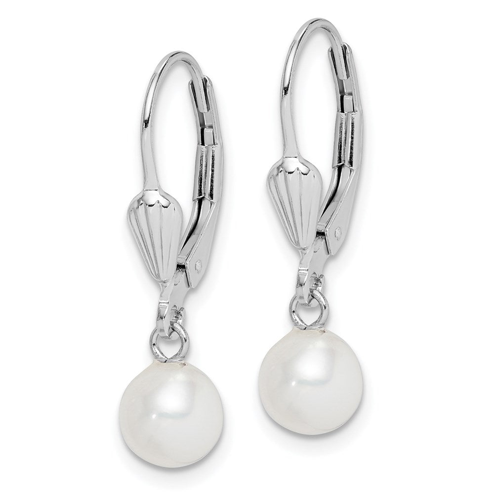 Sterling Silver RH-plated 6-7mm FWC Pearl Leverback Dangle Earrings