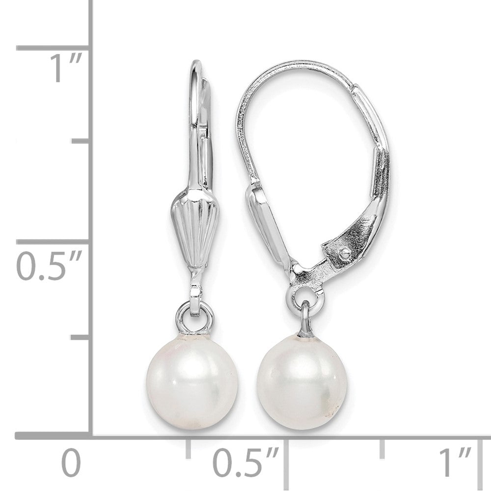 Sterling Silver RH-plated 6-7mm FWC Pearl Leverback Dangle Earrings