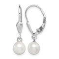 Sterling Silver RH-plated 6-7mm FWC Pearl Leverback Dangle Earrings