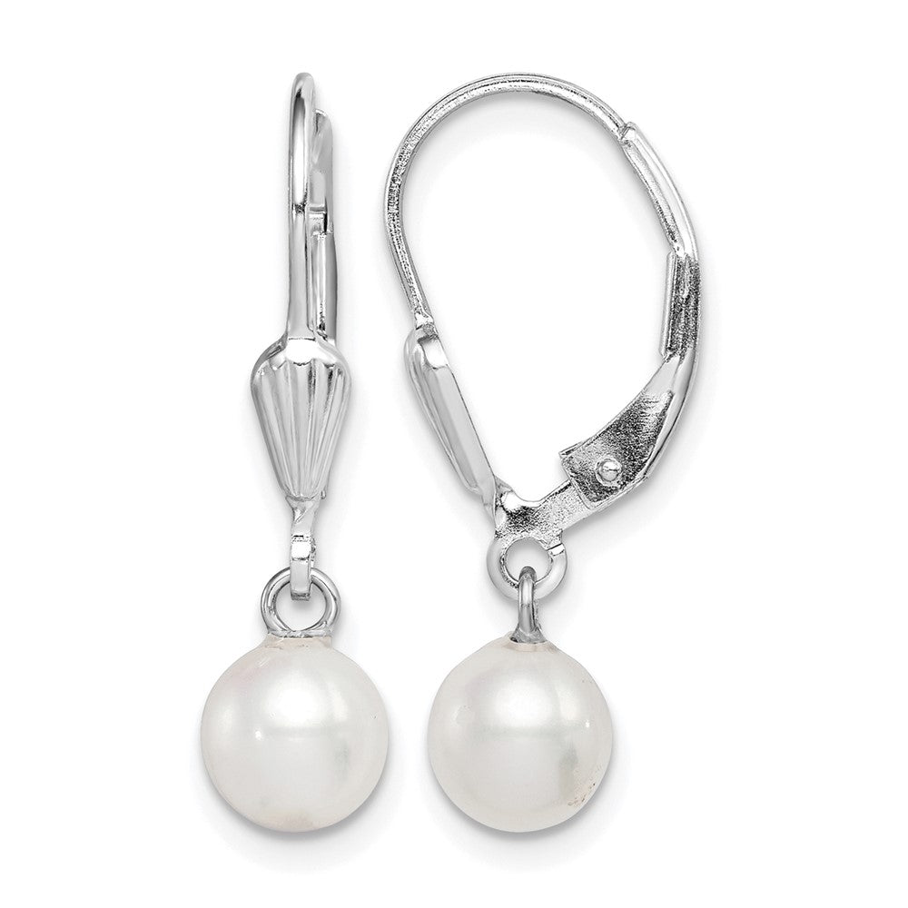 Sterling Silver RH-plated 6-7mm FWC Pearl Leverback Dangle Earrings