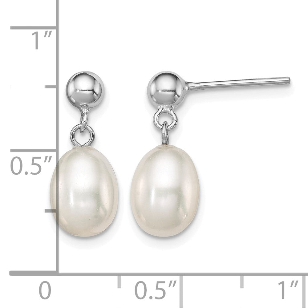 Sterling Silver Rhodium-plated 7-8mm White FW Cultured Pearl Earrings