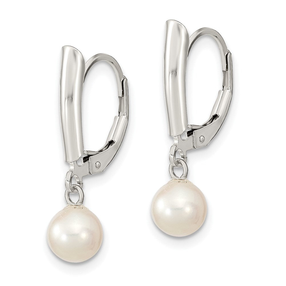 Sterling Silver RH-plated 6-7mm FWC Pearl Leverback Dangle Earrings