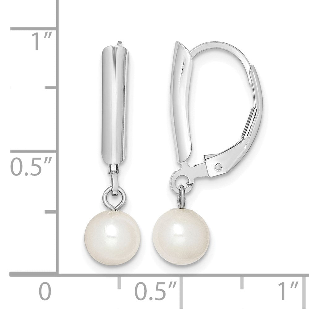 Sterling Silver RH-plated 6-7mm FWC Pearl Leverback Dangle Earrings