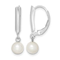 Sterling Silver RH-plated 6-7mm FWC Pearl Leverback Dangle Earrings