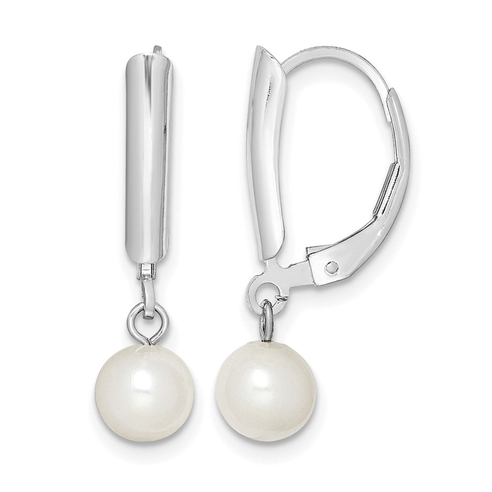 Sterling Silver RH-plated 6-7mm FWC Pearl Leverback Dangle Earrings