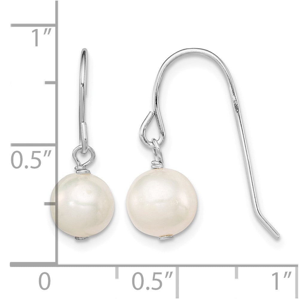 Sterling Silver Rhodium-plated Polished 7-8mm FWC Pearl Dangle Earrings