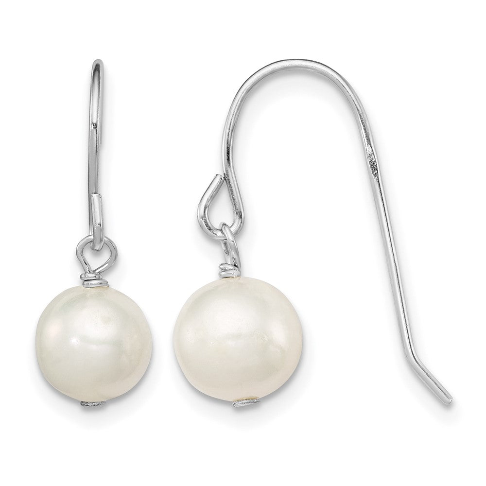Sterling Silver Rhodium-plated Polished 7-8mm FWC Pearl Dangle Earrings