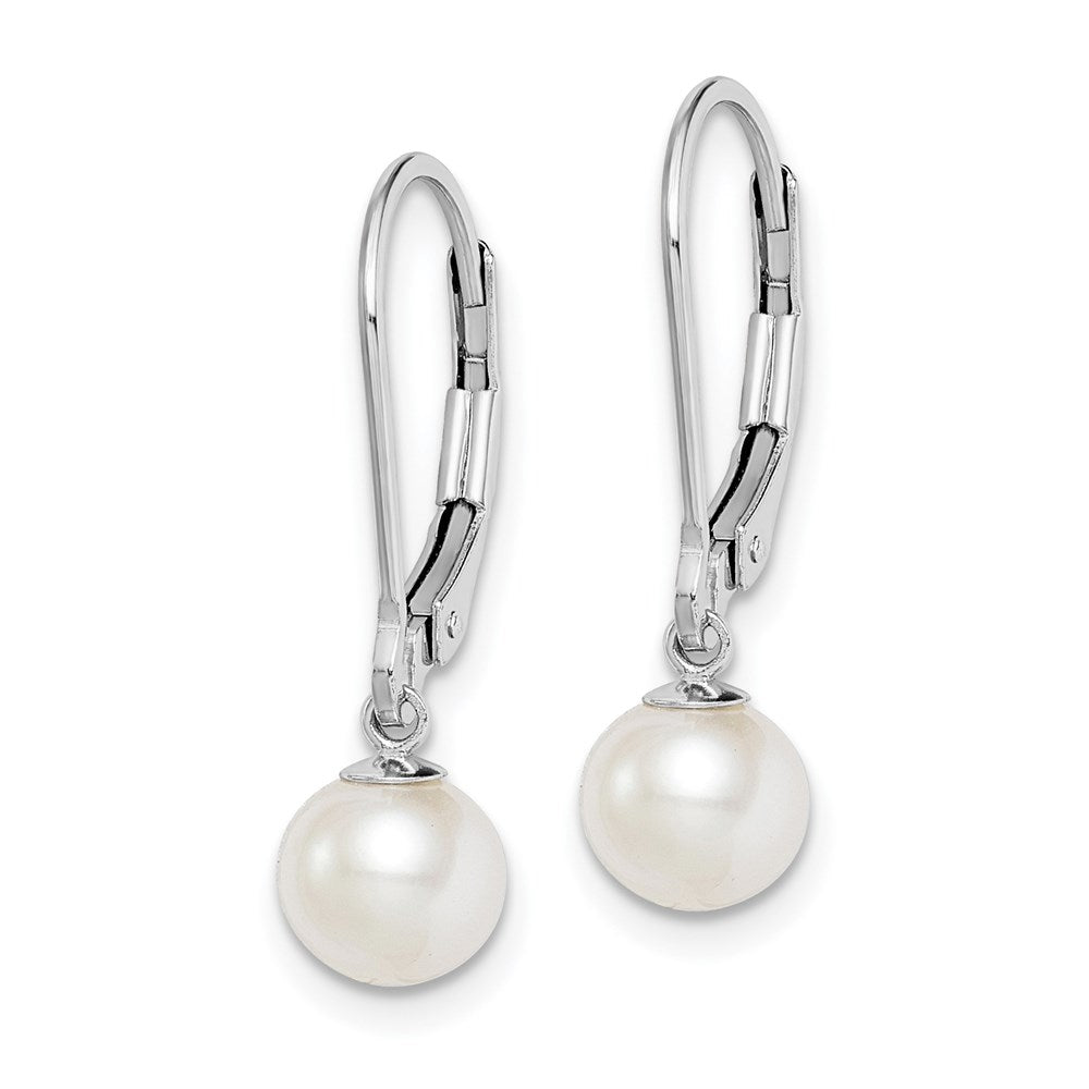 Sterling Silver RH-plated 6-7mm FWC Pearl Leverback Dangle Earrings