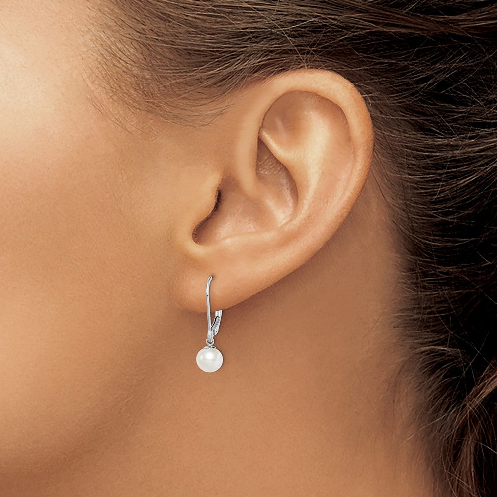 Sterling Silver RH-plated 6-7mm FWC Pearl Leverback Dangle Earrings
