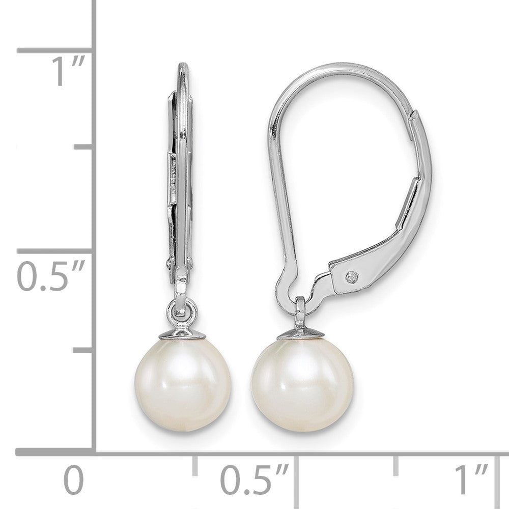 Sterling Silver RH-plated 6-7mm FWC Pearl Leverback Dangle Earrings