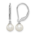 Sterling Silver RH-plated 6-7mm FWC Pearl Leverback Dangle Earrings