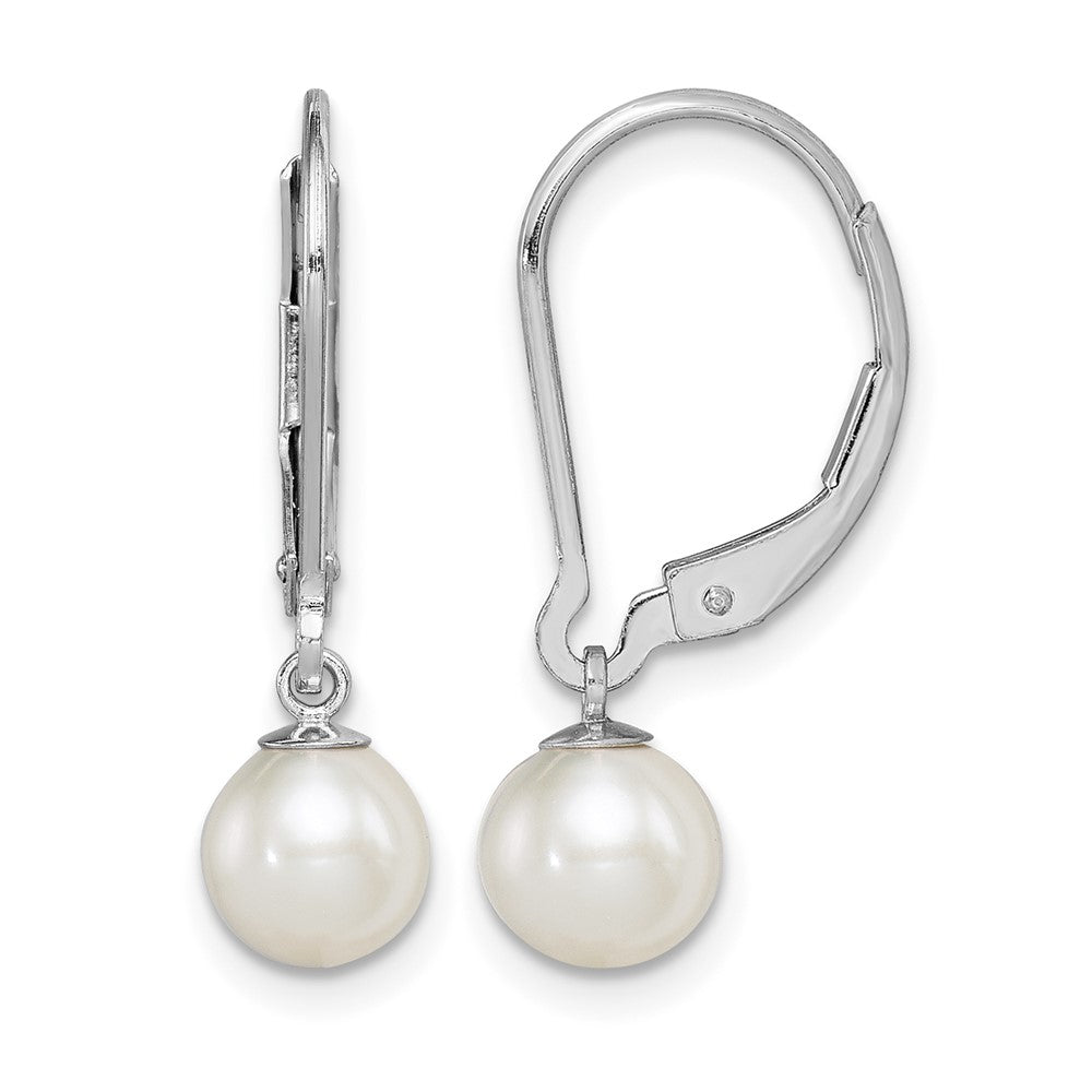 Sterling Silver RH-plated 6-7mm FWC Pearl Leverback Dangle Earrings