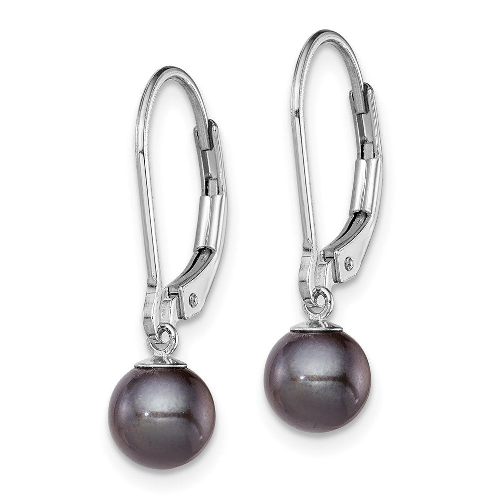 Sterling Silver Rhodium-plated 6-7mm Black FWC Pearl Leverback Earrings