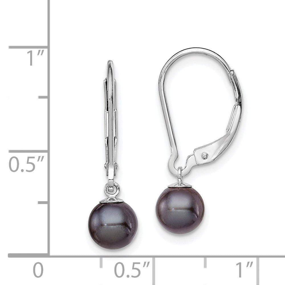 Sterling Silver Rhodium-plated 6-7mm Black FWC Pearl Leverback Earrings