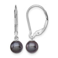 Sterling Silver Rhodium-plated 6-7mm Black FWC Pearl Leverback Earrings