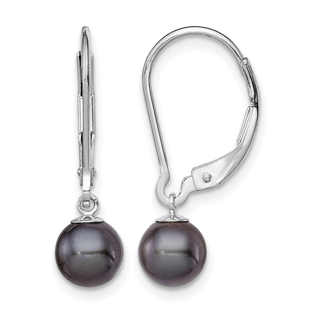 Sterling Silver Rhodium-plated 6-7mm Black FWC Pearl Leverback Earrings