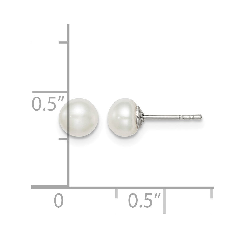 Sterling Silver Rh-plated 5-6mm White FW Cultured Button Pearl Stud Earring