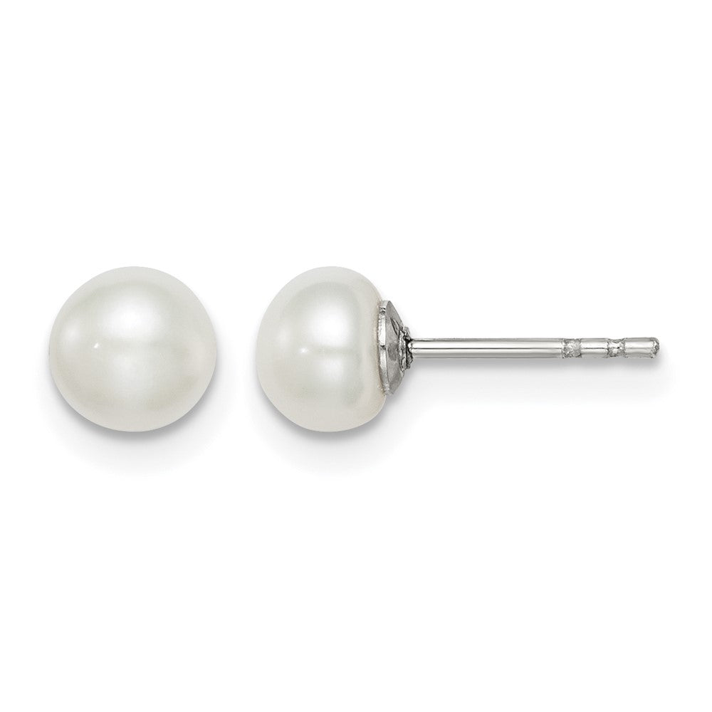 Sterling Silver Rh-plated 5-6mm White FW Cultured Button Pearl Stud Earring