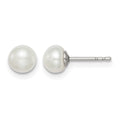 Sterling Silver Rh-plated 5-6mm White FW Cultured Button Pearl Stud Earring