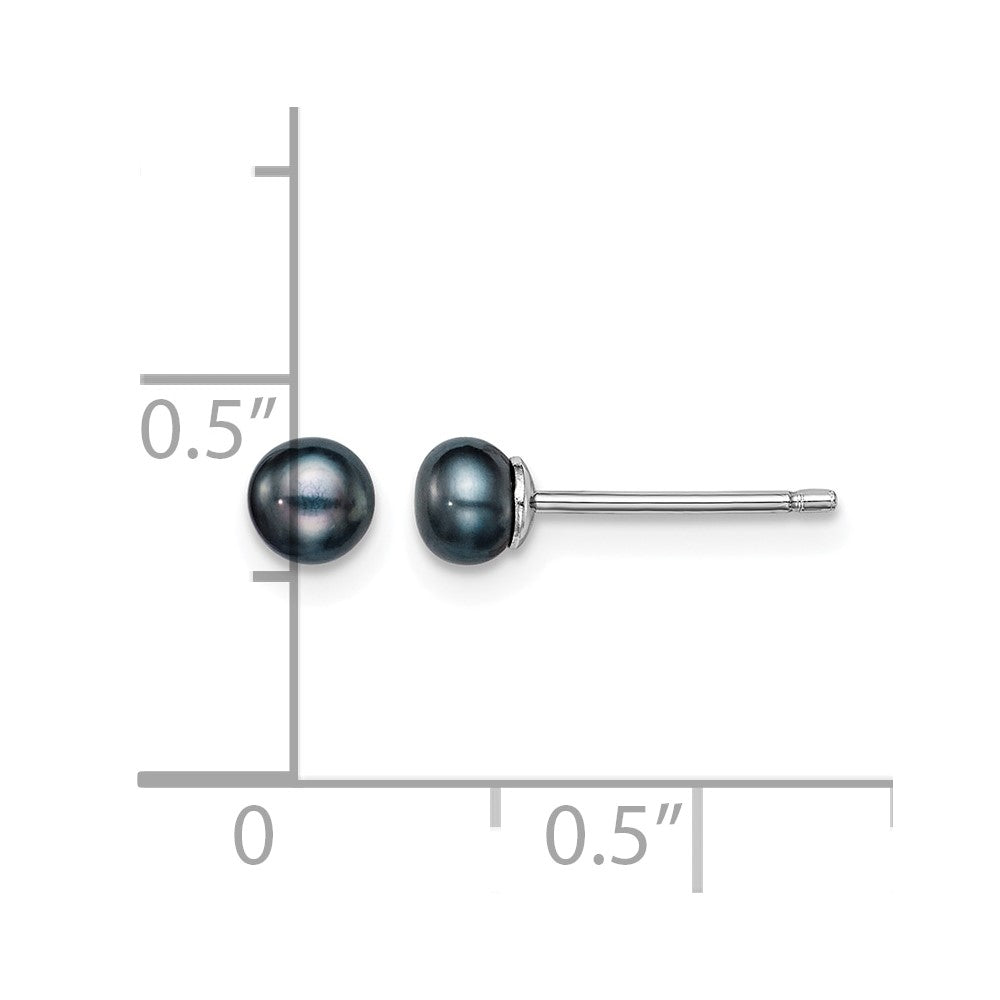 Sterling Silver Rh-plated 4-5mm Black FW Cultured Button Pearl Stud Earring