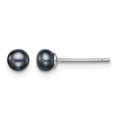 Sterling Silver Rh-plated 4-5mm Black FW Cultured Button Pearl Stud Earring