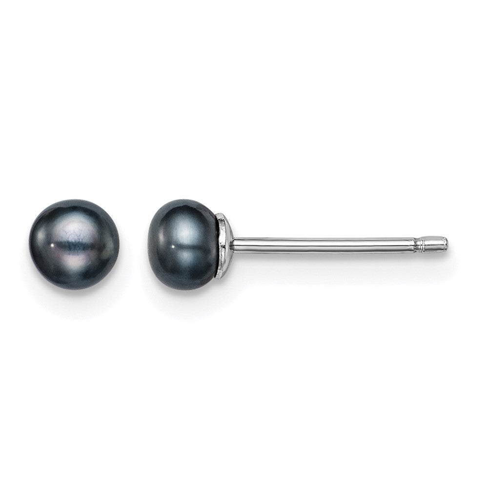 Sterling Silver Rh-plated 4-5mm Black FW Cultured Button Pearl Stud Earring