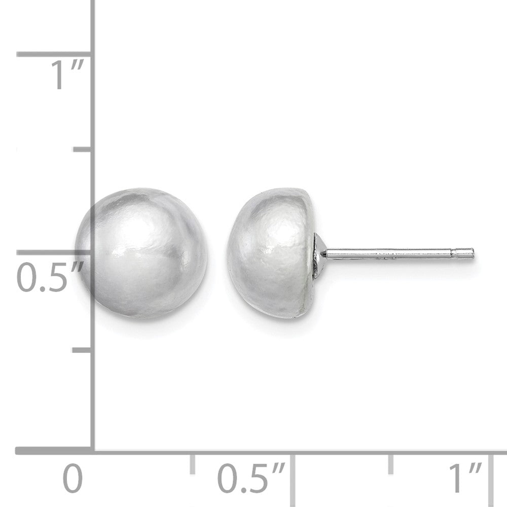 Sterling Silver Rh-plated 8-9mm Grey FW Cultured Button Pearl Stud Earrings