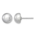Sterling Silver Rh-plated 8-9mm Grey FW Cultured Button Pearl Stud Earrings