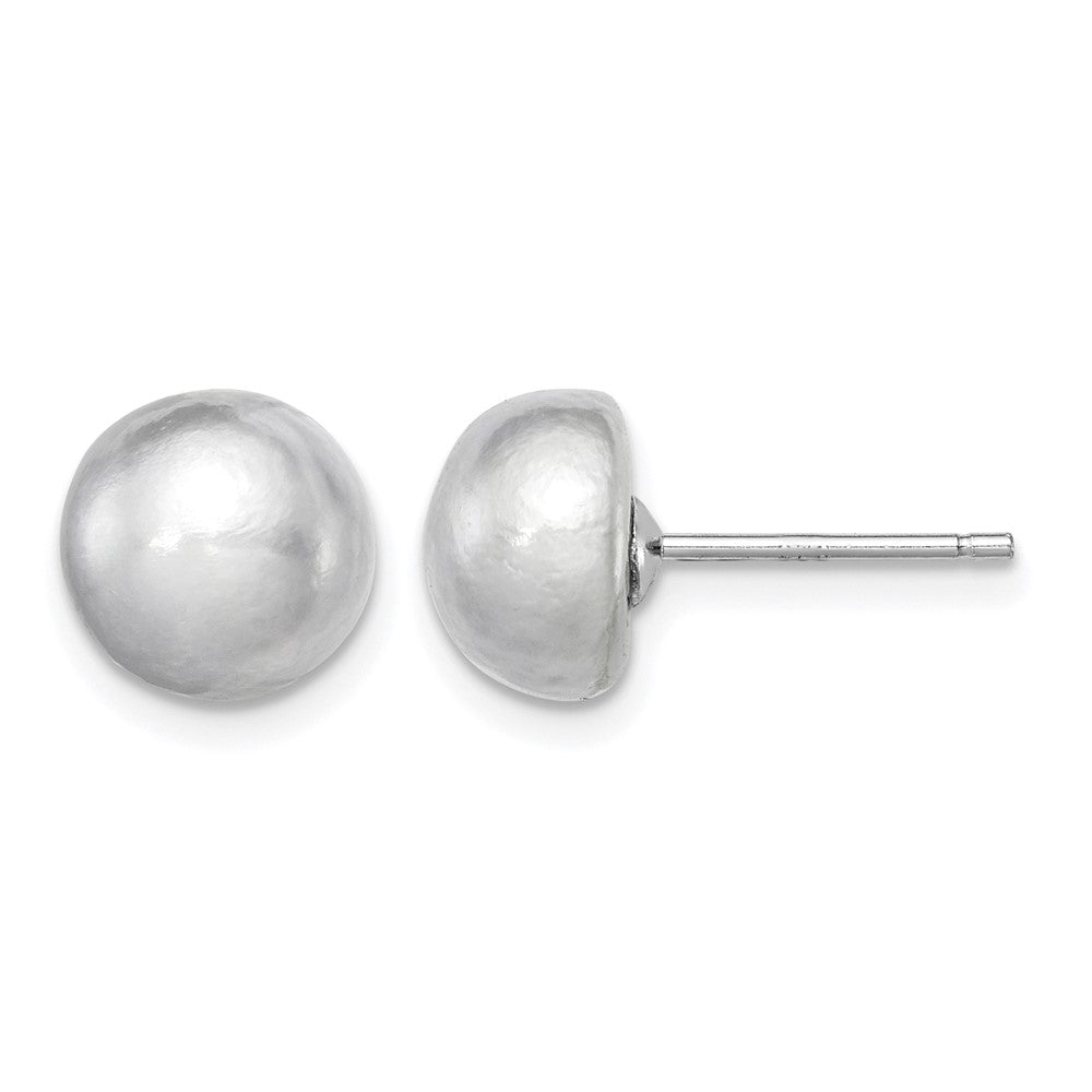 Sterling Silver Rh-plated 8-9mm Grey FW Cultured Button Pearl Stud Earrings