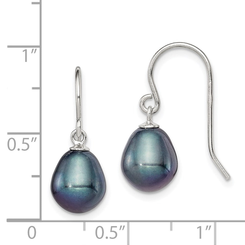Sterling Silver Rhodium-plated 8-9mm Black FWC Pearl Dangle Earrings