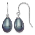 Sterling Silver Rhodium-plated 8-9mm Black FWC Pearl Dangle Earrings