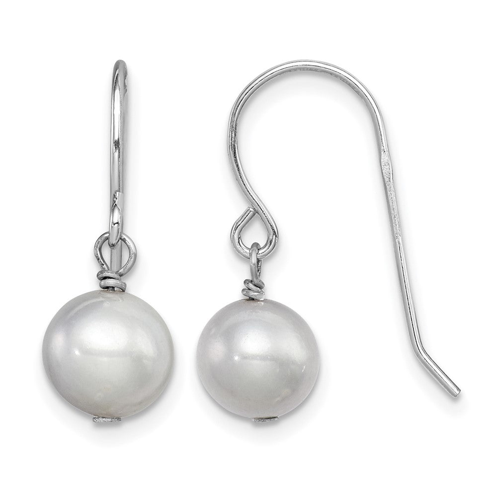 Sterling Silver Rhodium-plated Grey 7-8mm FWC Pearl Dangle Earrings