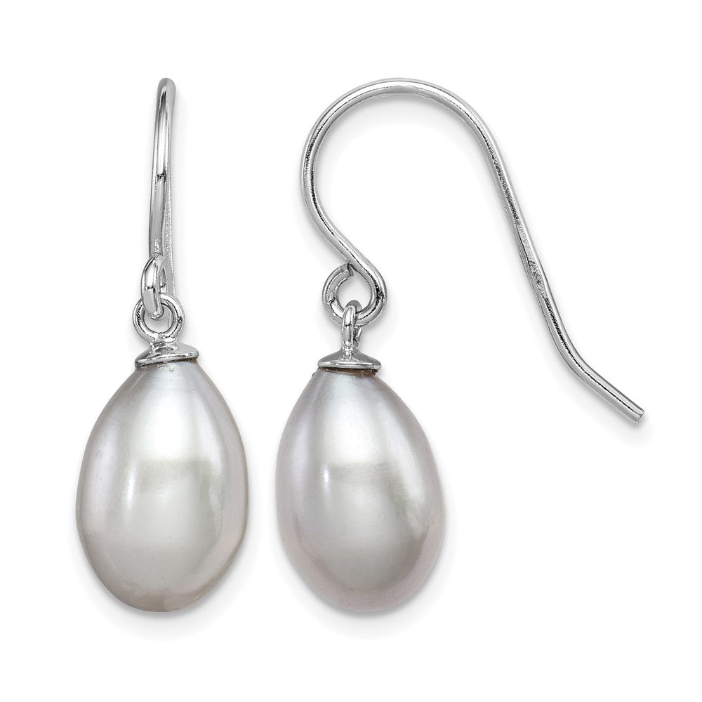 Sterling Silver Rhodium-plated Grey 8-9mm FWC Pearl Dangle Earrings
