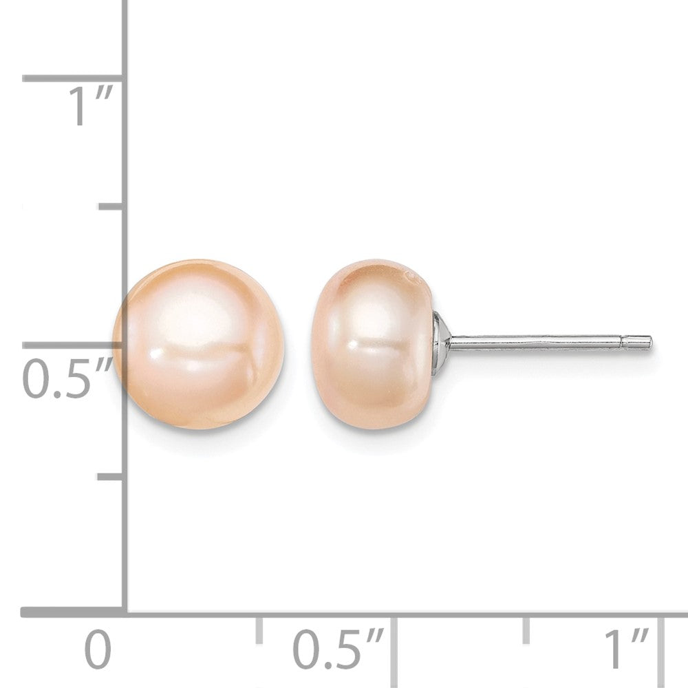 Sterling Silver Rh-plated 8-9mm Pink FW Cultured Button Pearl Stud Earrings