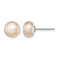 Sterling Silver Rh-plated 8-9mm Pink FW Cultured Button Pearl Stud Earrings