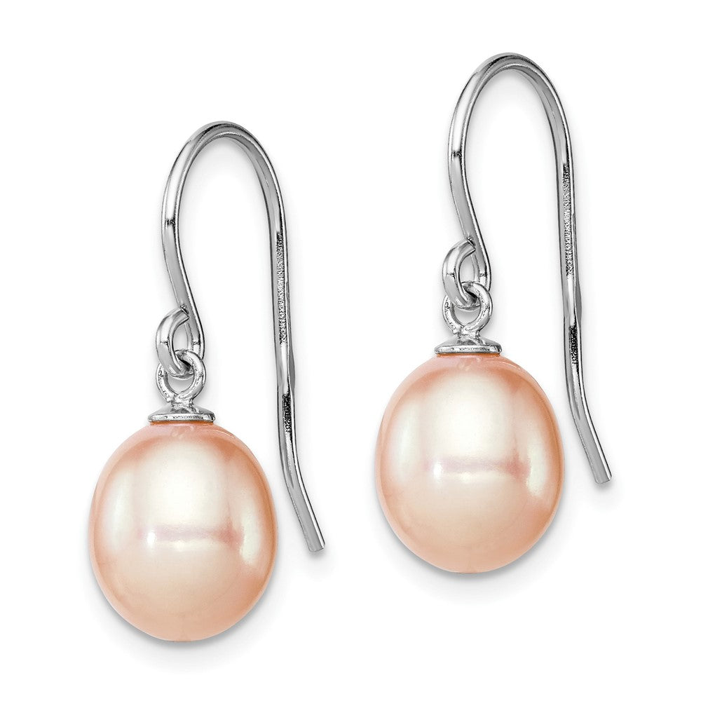 Sterling Silver RH-plated 8-9mm Pink FW Cultured Pearl Dangle Earrings