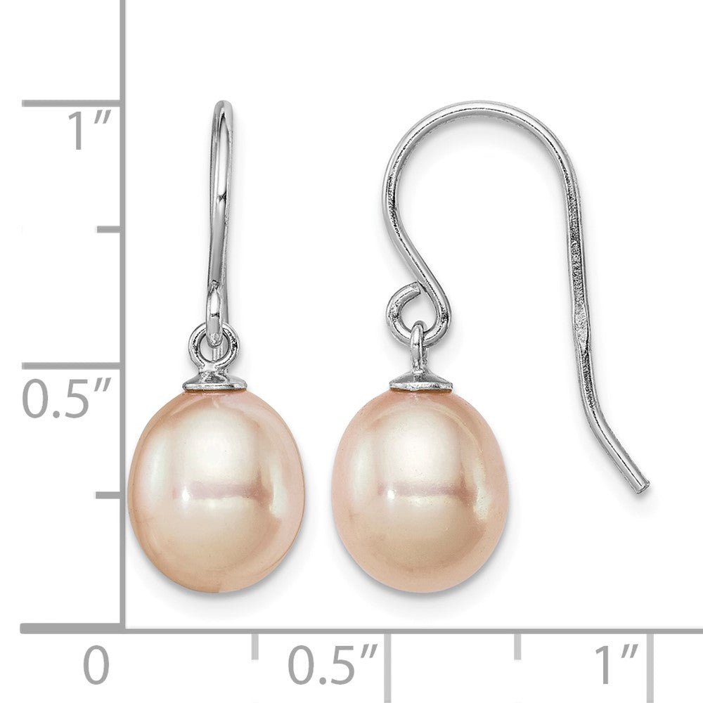 Sterling Silver RH-plated 8-9mm Pink FW Cultured Pearl Dangle Earrings